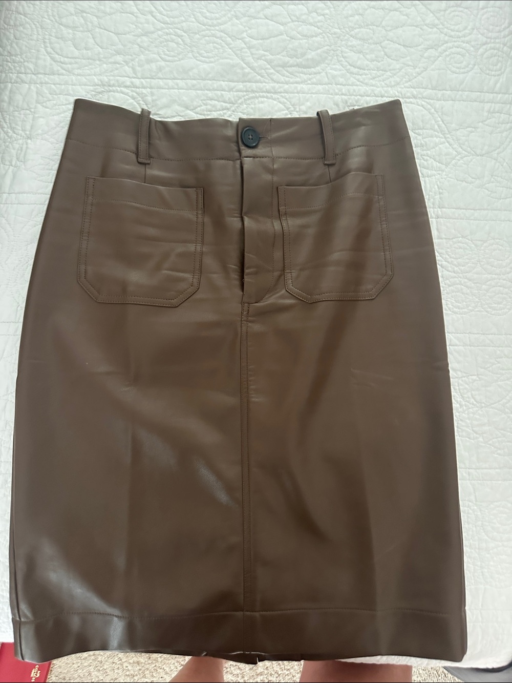 Anthropologie Brown Faux Leather Pencil Skirt